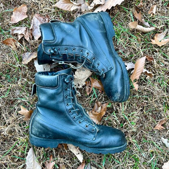 Vintage 1990s Ranger Firefighter Boots Size 10 W Black Leather Zipper Lace Up - Picture 2 of 16